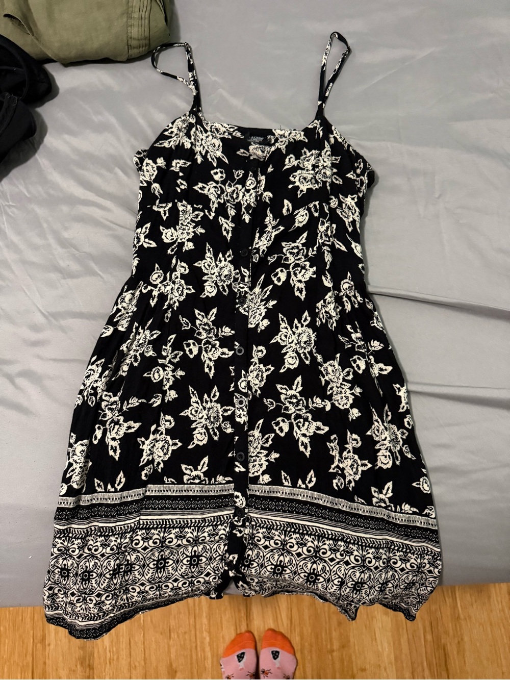 Volcom Black Floral Button-Front Midi Sundress